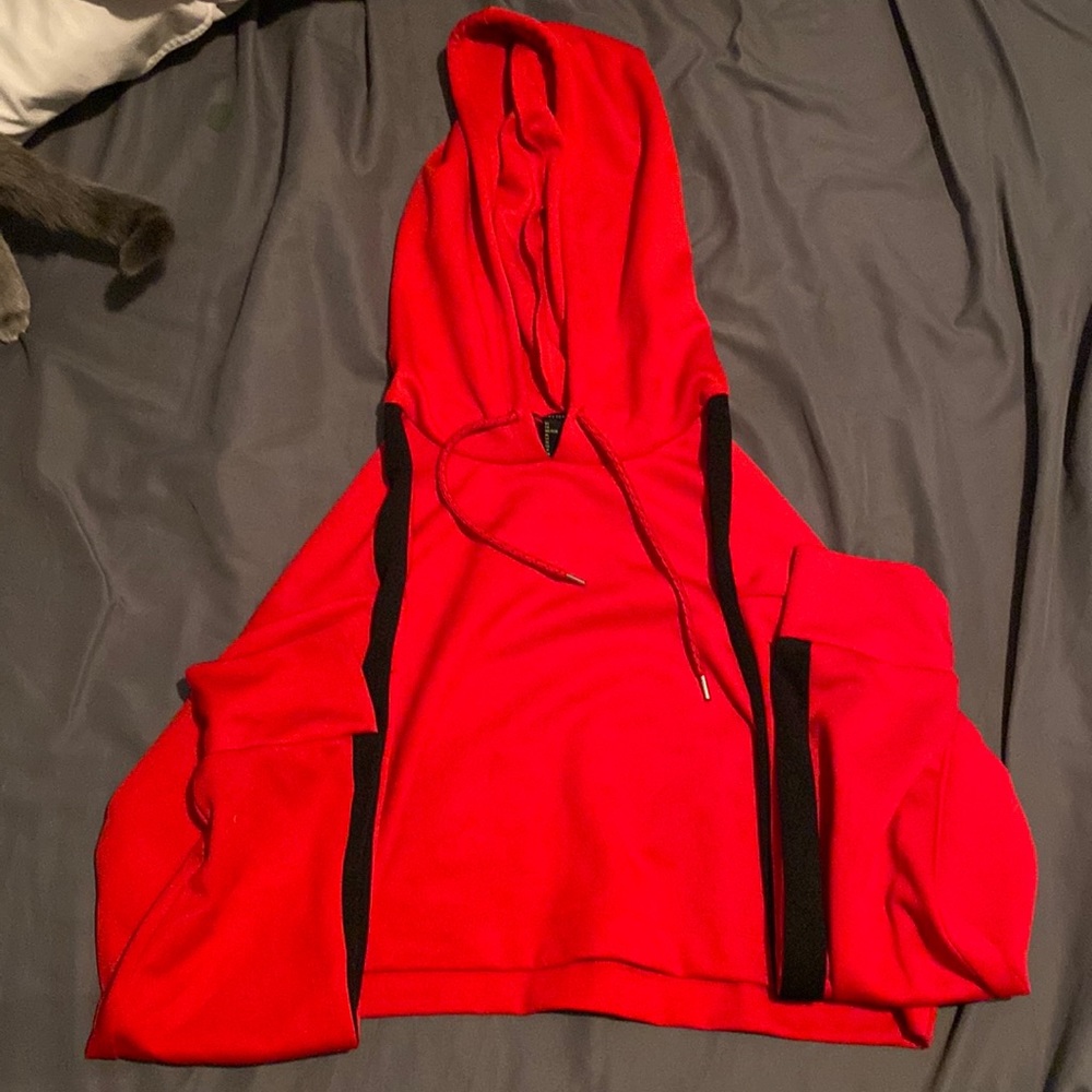 A red and black forever21 crop top crop top hoodie.